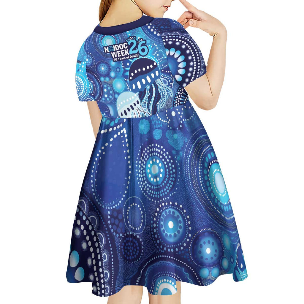 NAIDOC Deadly 50 Years Kid Short Sleeve Dress Jellyfish Aboriginal Culture Inspired Blue