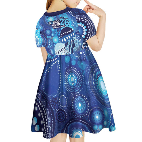 NAIDOC Deadly 50 Years Kid Short Sleeve Dress Jellyfish Aboriginal Culture Inspired Blue