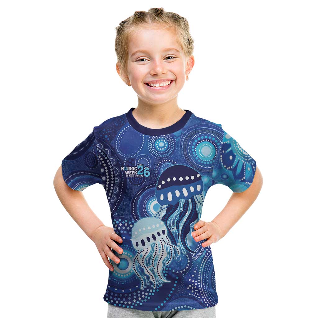 NAIDOC Deadly 50 Years Kid T Shirt Jellyfish Aboriginal Culture Inspired Blue