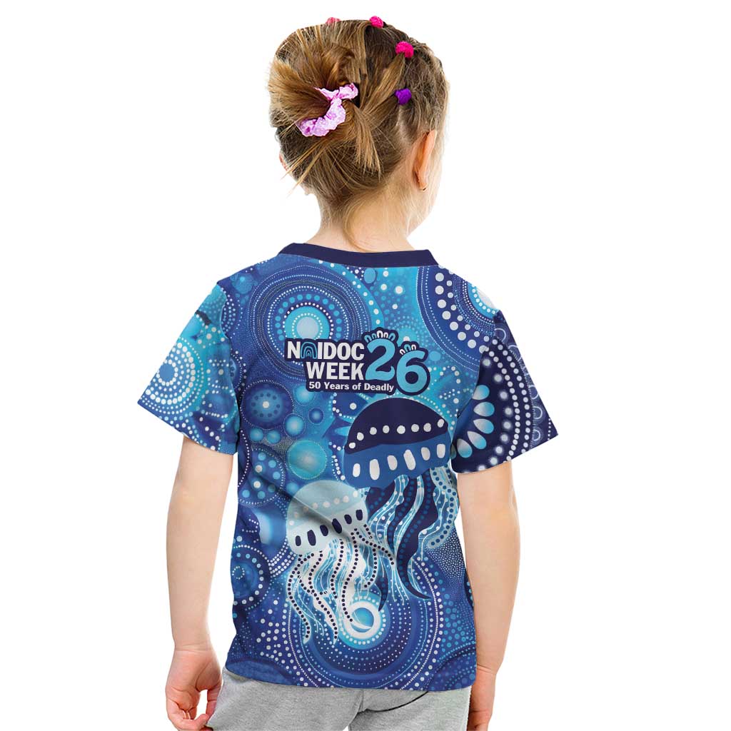 NAIDOC Deadly 50 Years Kid T Shirt Jellyfish Aboriginal Culture Inspired Blue