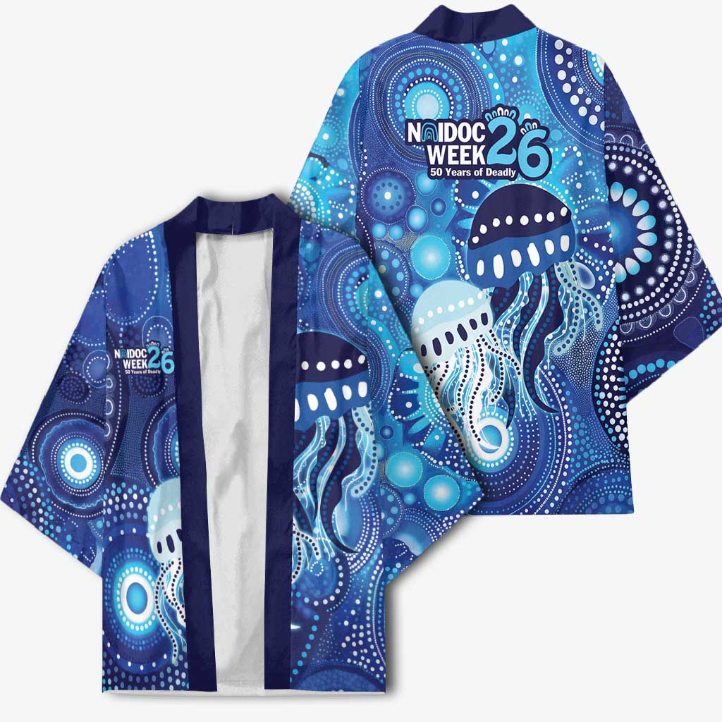 NAIDOC Deadly 50 Years Kimono Jellyfish Aboriginal Culture Inspired Blue