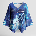 NAIDOC Deadly 50 Years Kimono Sleeve Blouse Jellyfish Aboriginal Culture Inspired Blue