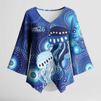 NAIDOC Deadly 50 Years Kimono Sleeve Blouse Jellyfish Aboriginal Culture Inspired Blue