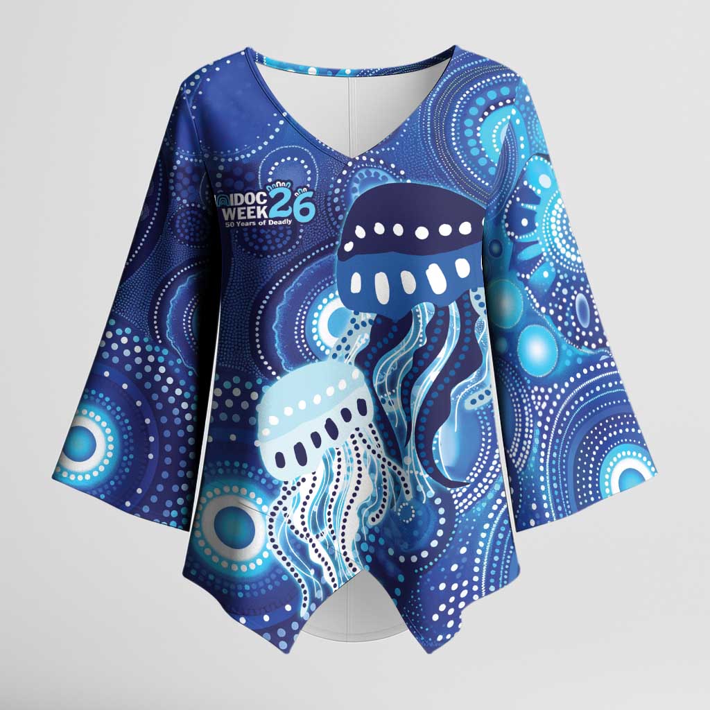 NAIDOC Deadly 50 Years Kimono Sleeve Blouse Jellyfish Aboriginal Culture Inspired Blue