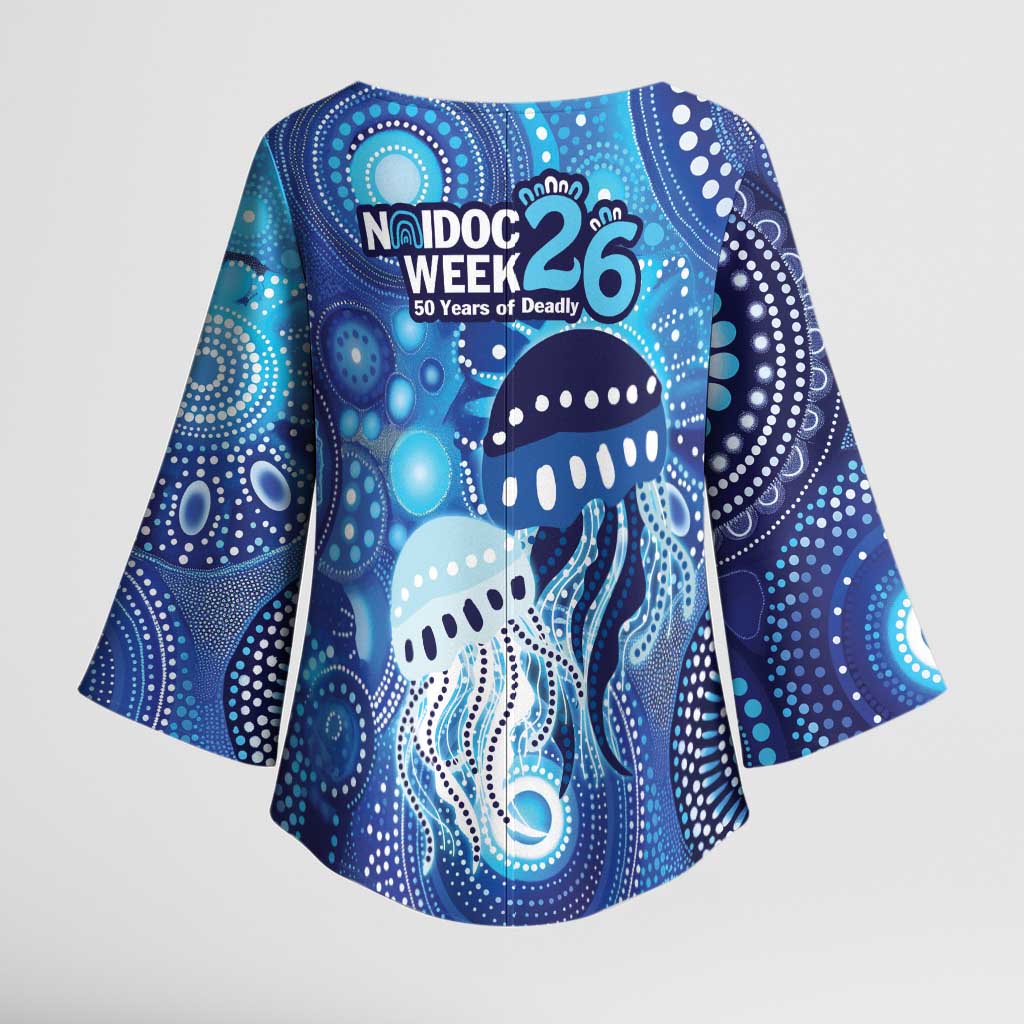 NAIDOC Deadly 50 Years Kimono Sleeve Blouse Jellyfish Aboriginal Culture Inspired Blue