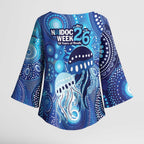 NAIDOC Deadly 50 Years Kimono Sleeve Blouse Jellyfish Aboriginal Culture Inspired Blue