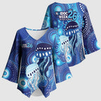 NAIDOC Deadly 50 Years Kimono Sleeve Blouse Jellyfish Aboriginal Culture Inspired Blue