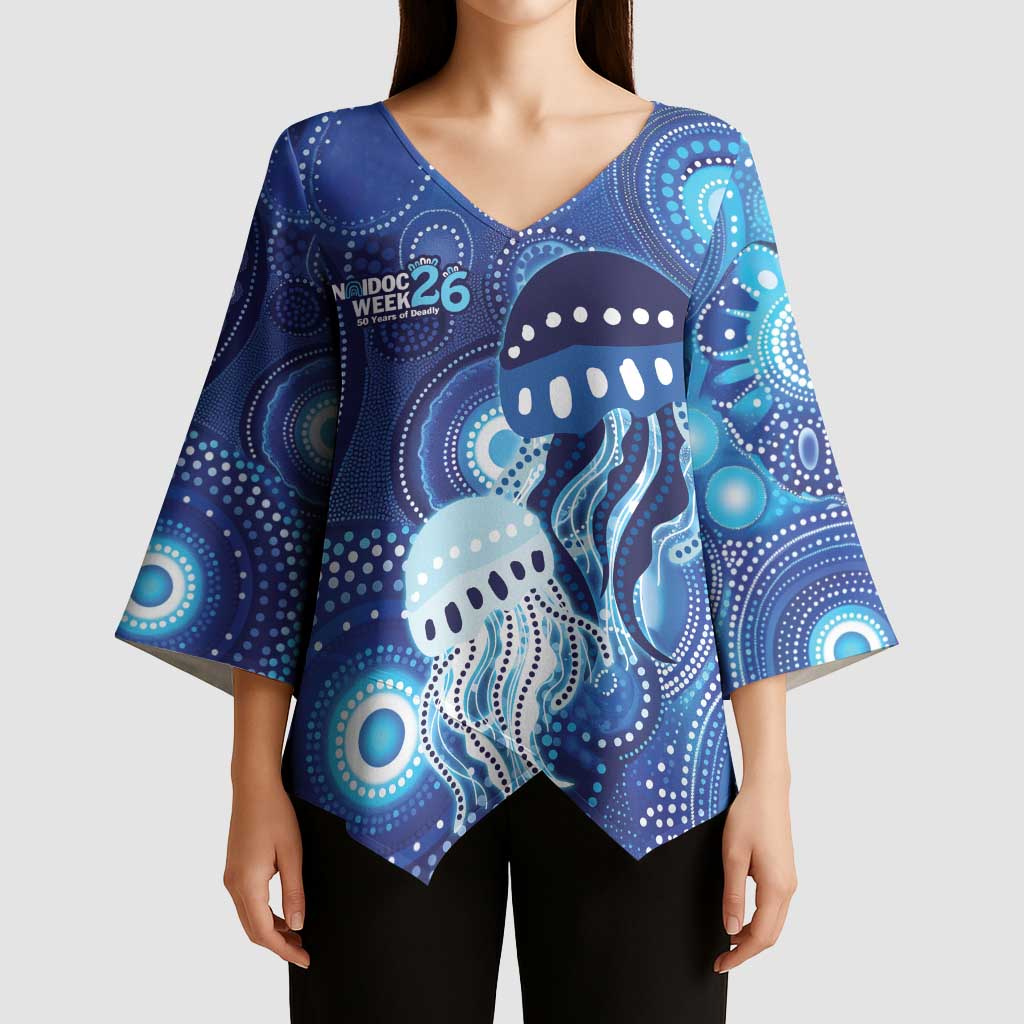 NAIDOC Deadly 50 Years Kimono Sleeve Blouse Jellyfish Aboriginal Culture Inspired Blue