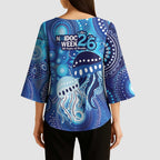NAIDOC Deadly 50 Years Kimono Sleeve Blouse Jellyfish Aboriginal Culture Inspired Blue