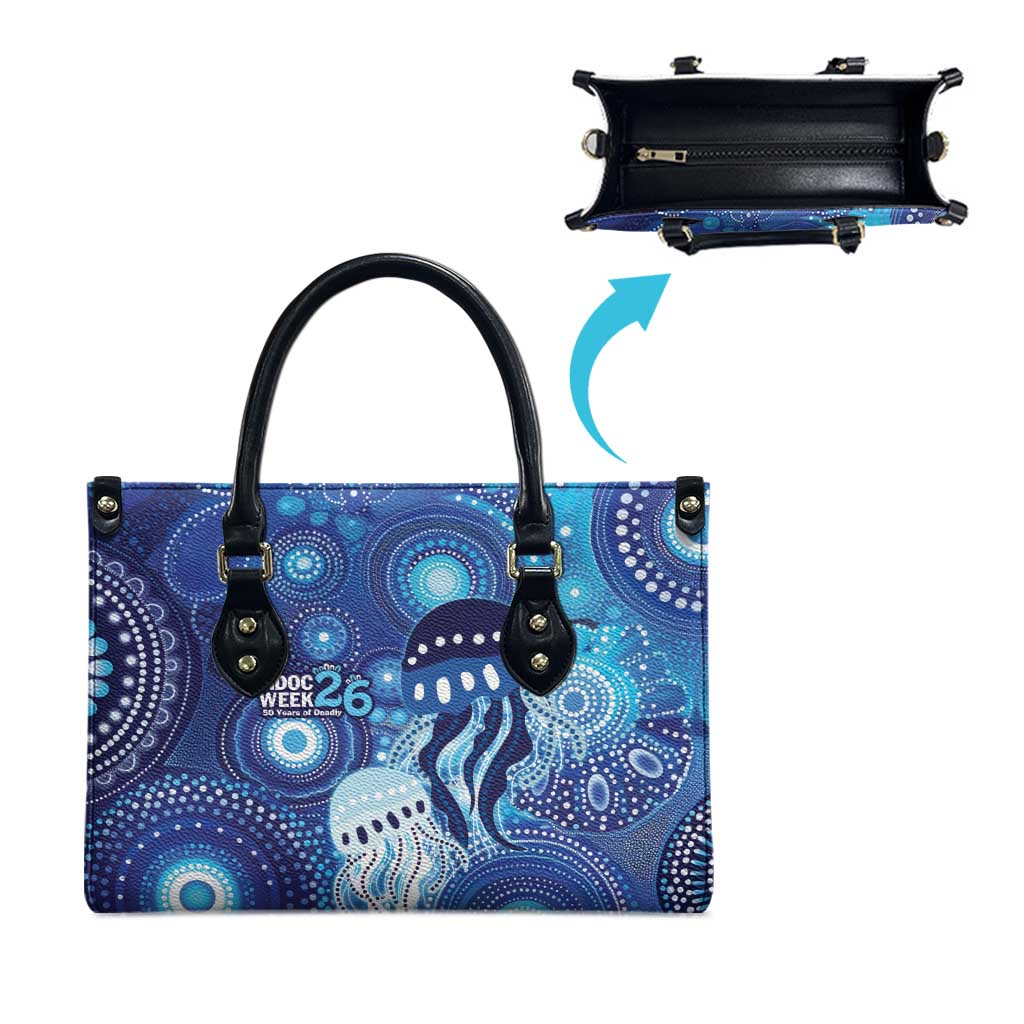 NAIDOC Deadly 50 Years Leather Bag Jellyfish Aboriginal Culture Inspired Blue