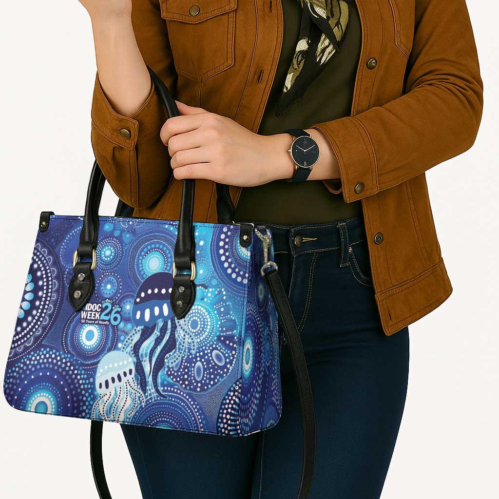 NAIDOC Deadly 50 Years Leather Bag Jellyfish Aboriginal Culture Inspired Blue