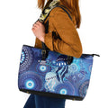 NAIDOC Deadly 50 Years Leather Tote Bag Jellyfish Aboriginal Culture Inspired Blue