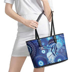NAIDOC Deadly 50 Years Leather Tote Bag Jellyfish Aboriginal Culture Inspired Blue