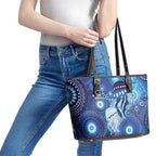 NAIDOC Deadly 50 Years Leather Tote Bag Jellyfish Aboriginal Culture Inspired Blue