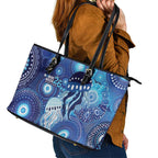 NAIDOC Deadly 50 Years Leather Tote Bag Jellyfish Aboriginal Culture Inspired Blue