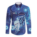 NAIDOC Deadly 50 Years Long Sleeve Button Shirt Jellyfish Aboriginal Culture Inspired Blue