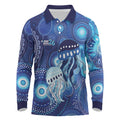 NAIDOC Deadly 50 Years Long Sleeve Polo Shirt Jellyfish Aboriginal Culture Inspired Blue