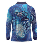 NAIDOC Deadly 50 Years Long Sleeve Polo Shirt Jellyfish Aboriginal Culture Inspired Blue
