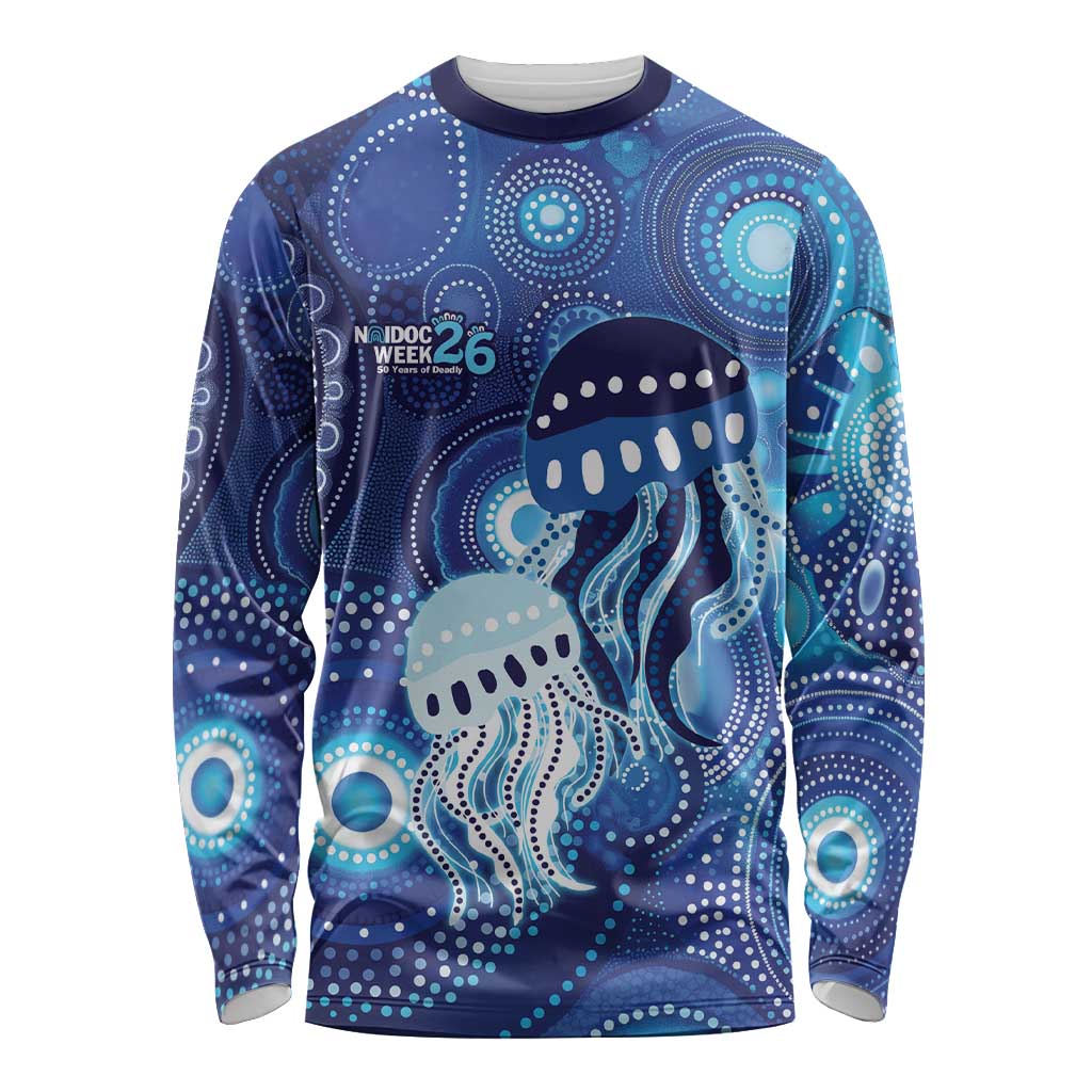 NAIDOC Deadly 50 Years Long Sleeve Shirt Jellyfish Aboriginal Culture Inspired Blue