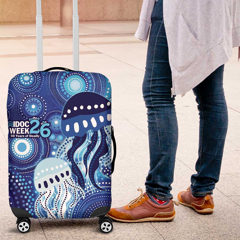 NAIDOC Deadly 50 Years Luggage Cover Jellyfish Aboriginal Culture Inspired Blue