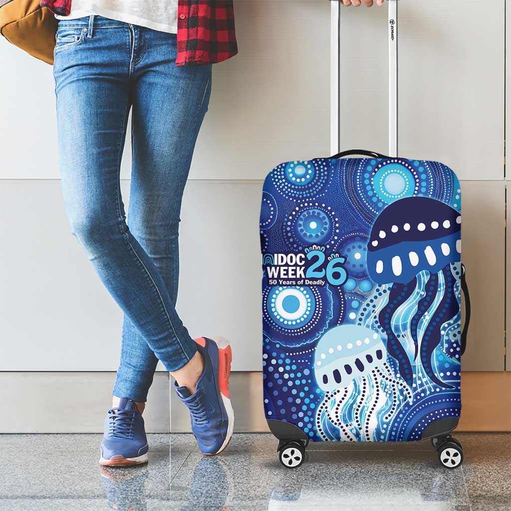 NAIDOC Deadly 50 Years Luggage Cover Jellyfish Aboriginal Culture Inspired Blue