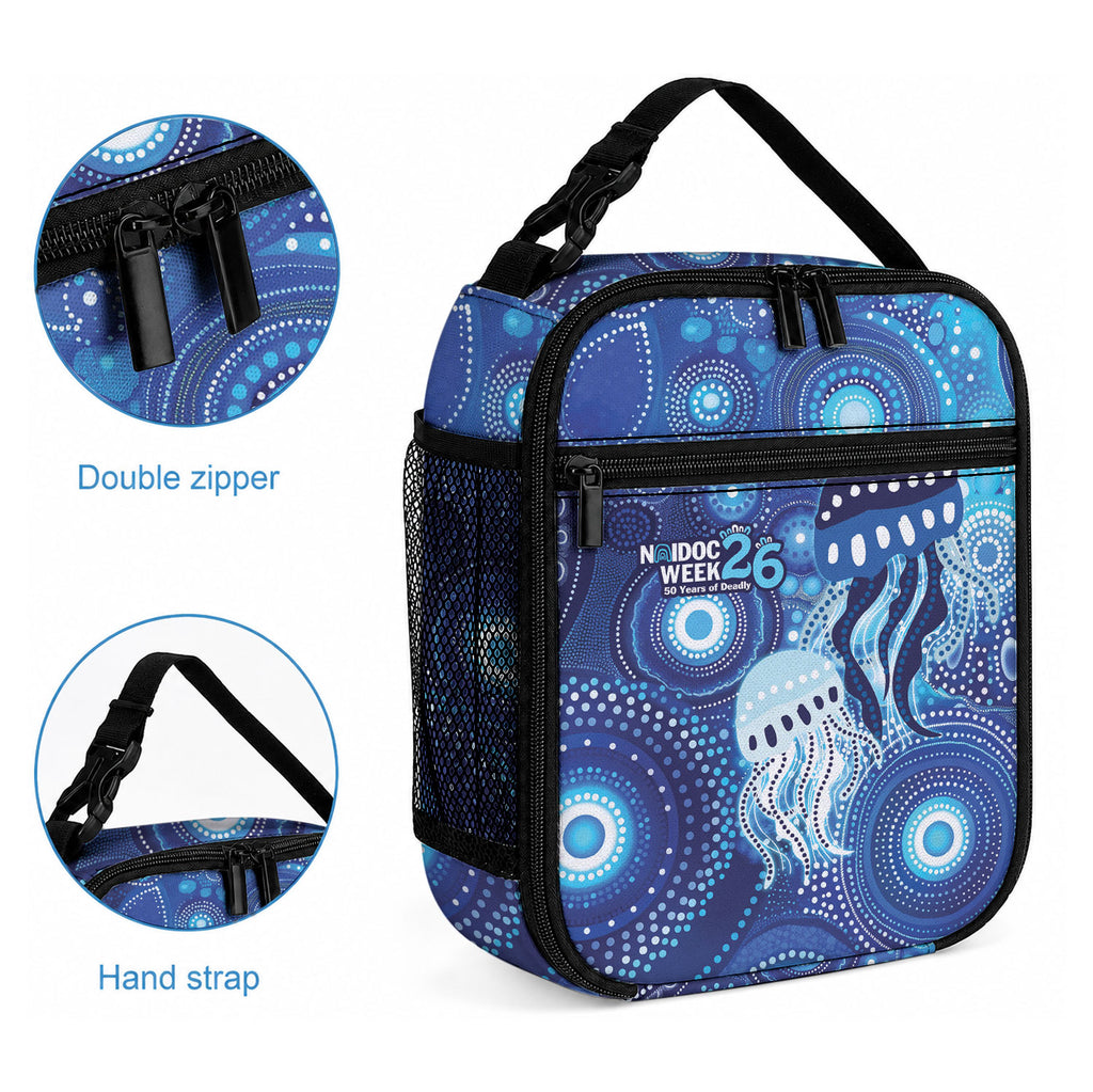 NAIDOC Deadly 50 Years Lunch Bag Jellyfish Aboriginal Culture Inspired Blue