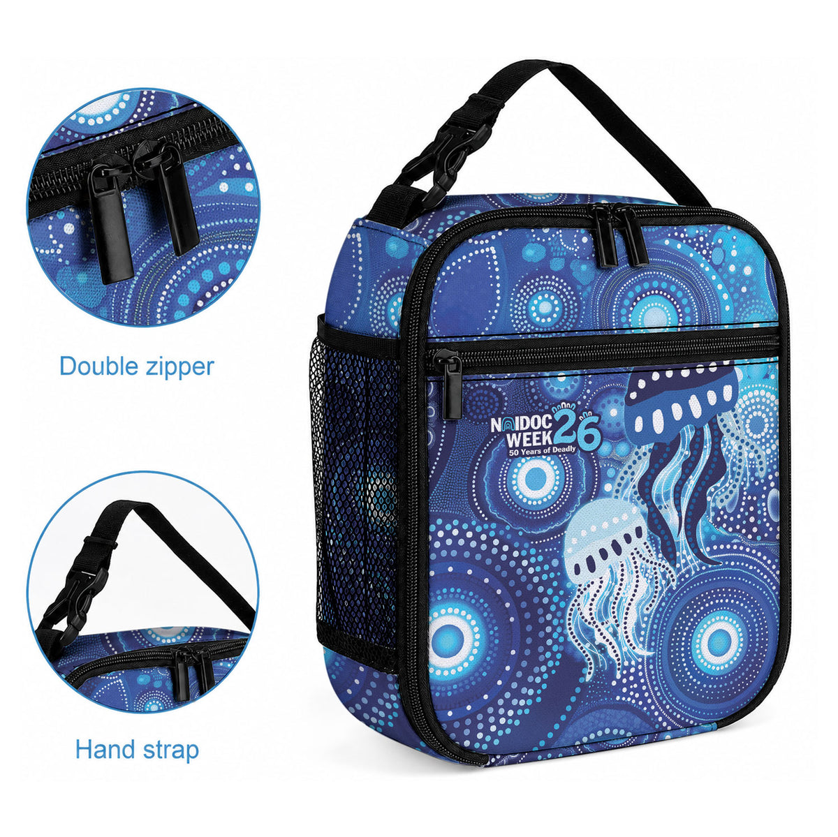 NAIDOC Deadly 50 Years Lunch Bag Jellyfish Aboriginal Culture Inspired Blue