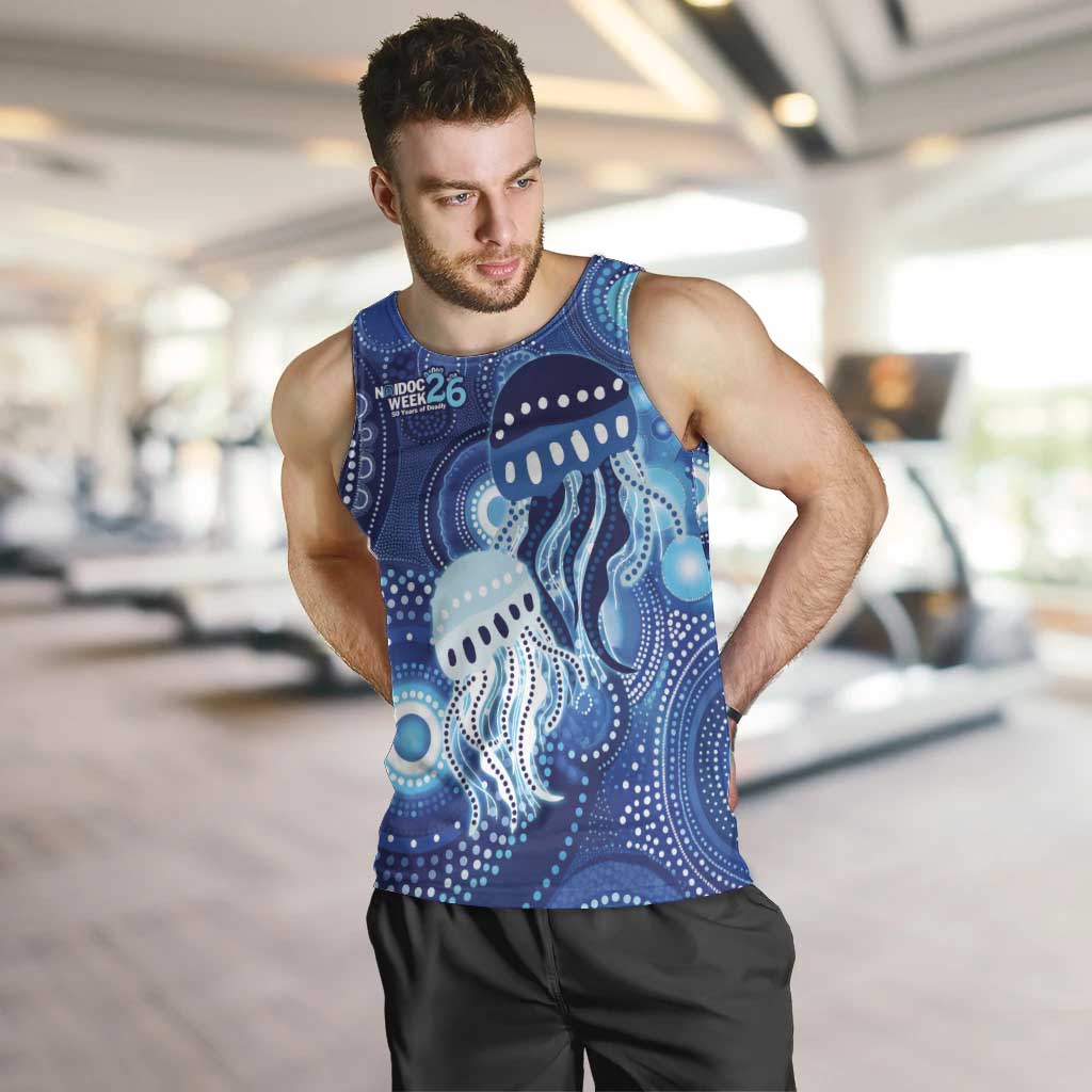 NAIDOC Deadly 50 Years Men Tank Top Jellyfish Aboriginal Culture Inspired Blue