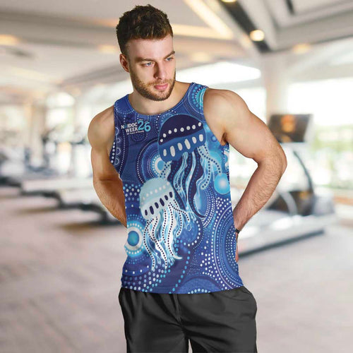 NAIDOC Deadly 50 Years Men Tank Top Jellyfish Aboriginal Culture Inspired Blue
