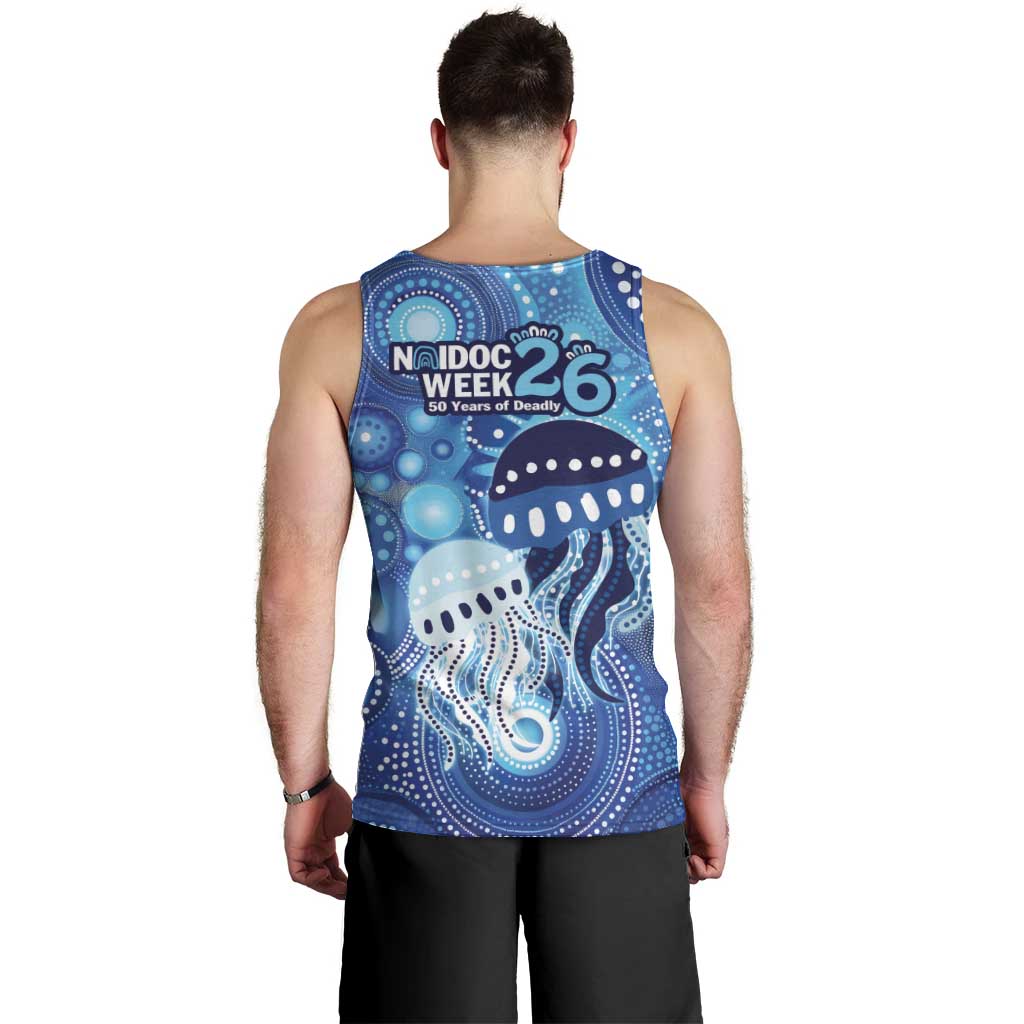 NAIDOC Deadly 50 Years Men Tank Top Jellyfish Aboriginal Culture Inspired Blue