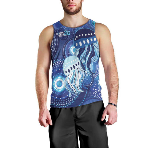NAIDOC Deadly 50 Years Men Tank Top Jellyfish Aboriginal Culture Inspired Blue