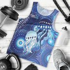 NAIDOC Deadly 50 Years Men Tank Top Jellyfish Aboriginal Culture Inspired Blue