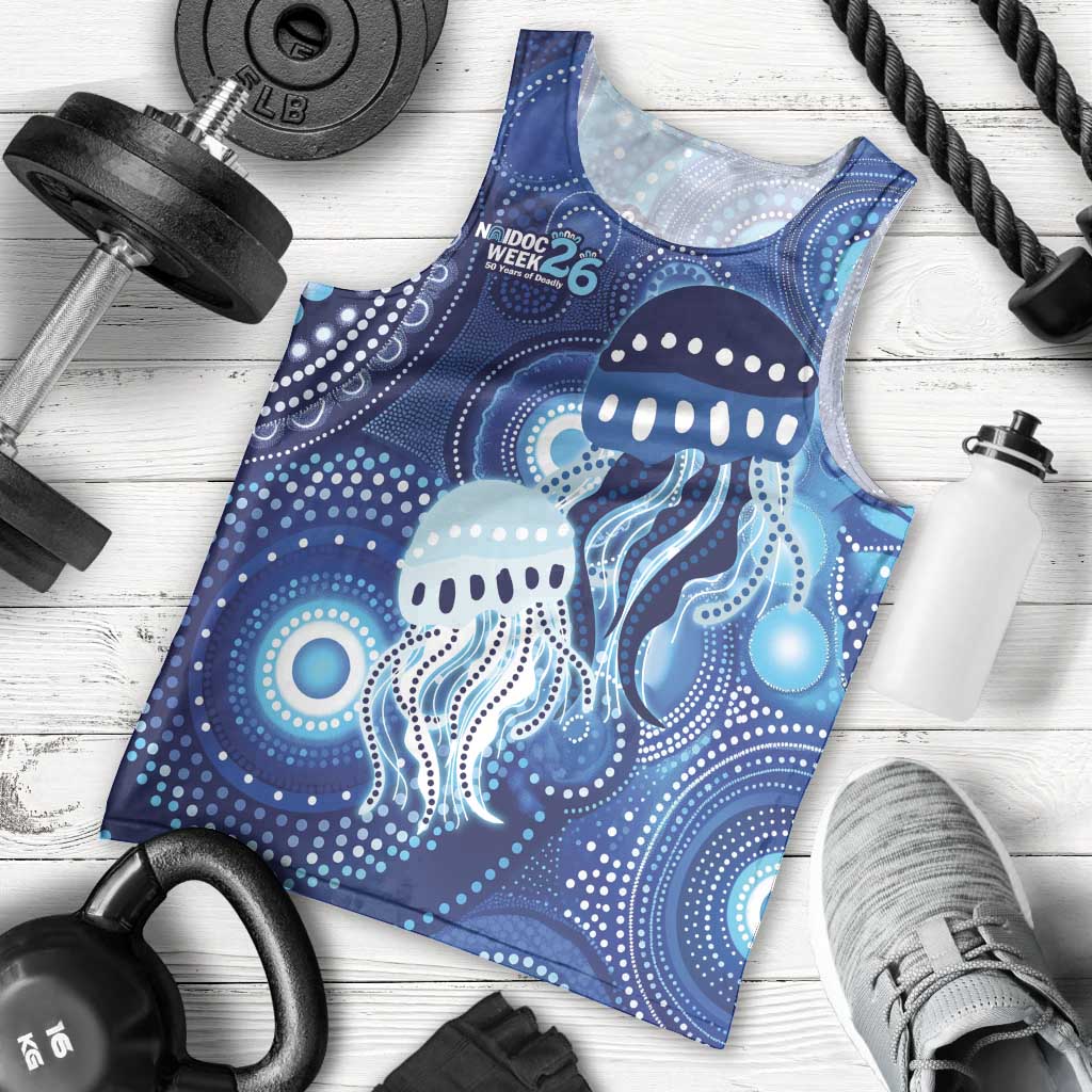 NAIDOC Deadly 50 Years Men Tank Top Jellyfish Aboriginal Culture Inspired Blue