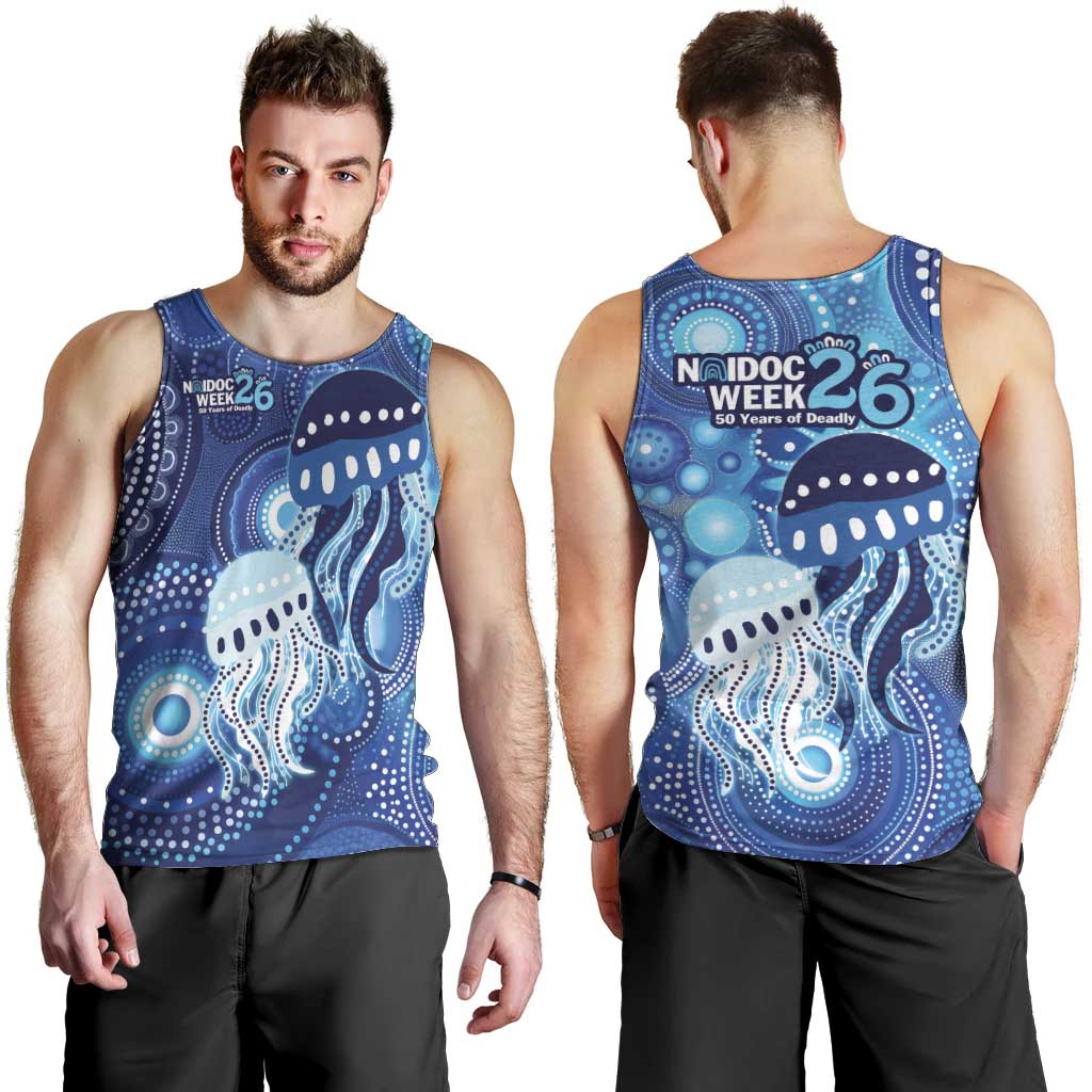 NAIDOC Deadly 50 Years Men Tank Top Jellyfish Aboriginal Culture Inspired Blue