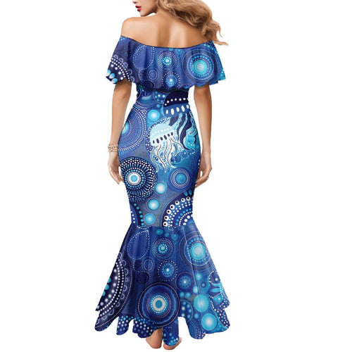 NAIDOC Deadly 50 Years Mermaid Dress Jellyfish Aboriginal Culture Inspired Blue