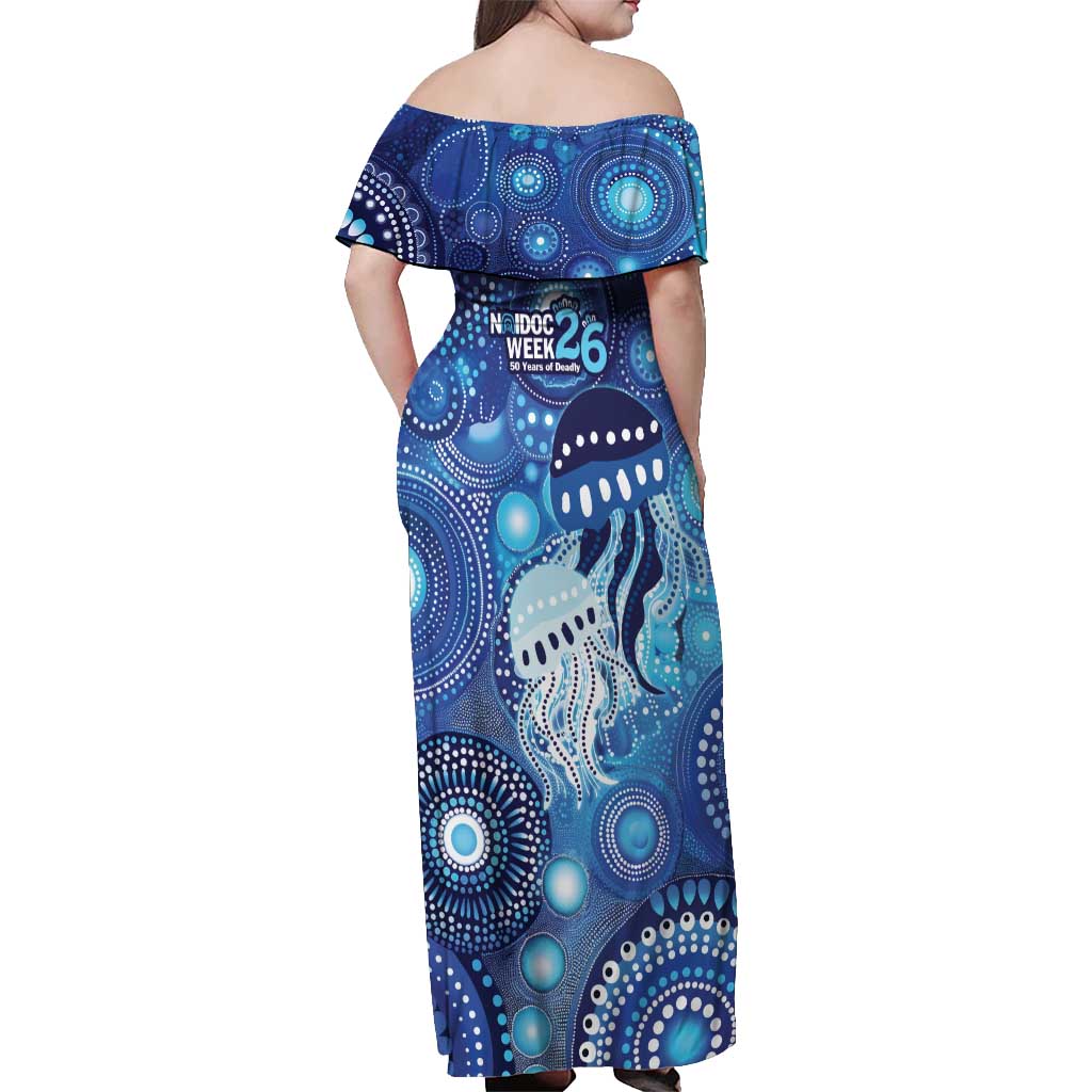NAIDOC Deadly 50 Years Off Shoulder Maxi Dress Jellyfish Aboriginal Culture Inspired Blue