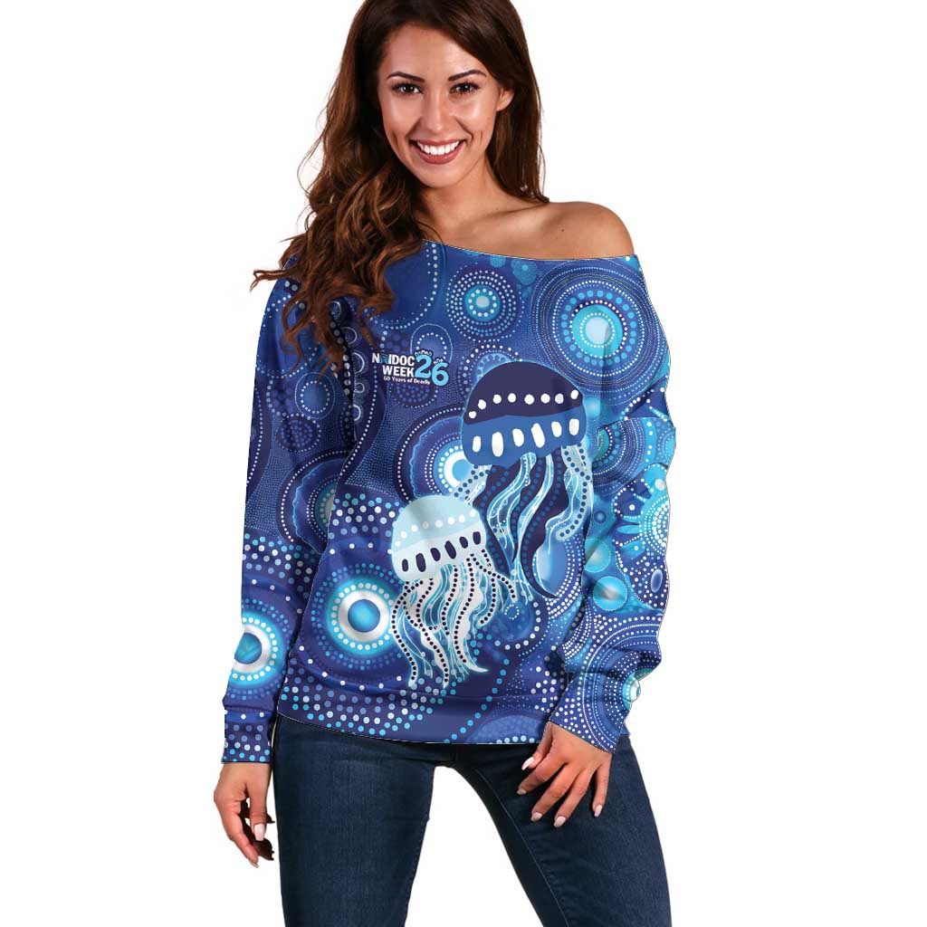 NAIDOC Deadly 50 Years Off Shoulder Sweater Jellyfish Aboriginal Culture Inspired Blue