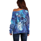 NAIDOC Deadly 50 Years Off Shoulder Sweater Jellyfish Aboriginal Culture Inspired Blue