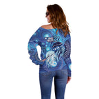 NAIDOC Deadly 50 Years Off Shoulder Sweater Jellyfish Aboriginal Culture Inspired Blue