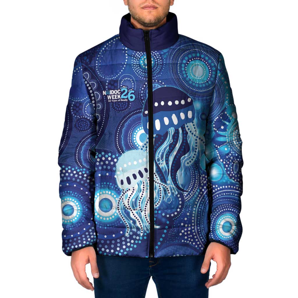 NAIDOC Deadly 50 Years Padded Jacket Jellyfish Aboriginal Culture Inspired Blue