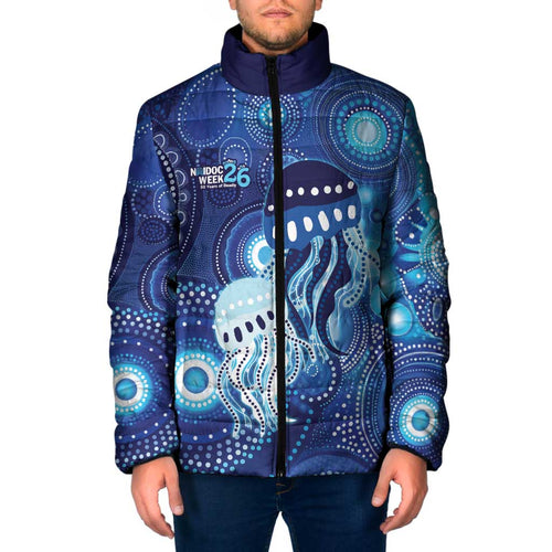 NAIDOC Deadly 50 Years Padded Jacket Jellyfish Aboriginal Culture Inspired Blue
