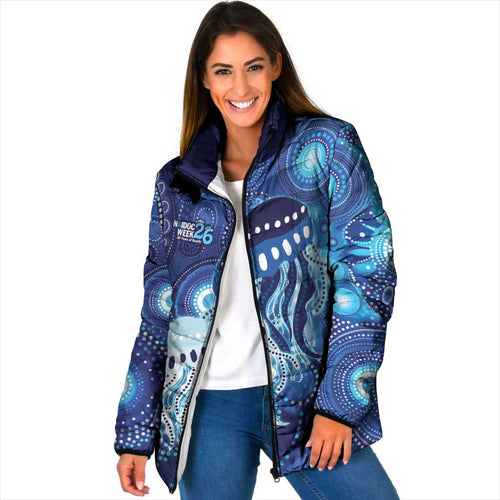 NAIDOC Deadly 50 Years Padded Jacket Jellyfish Aboriginal Culture Inspired Blue
