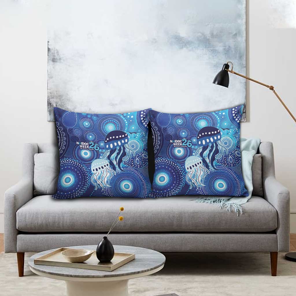 NAIDOC Deadly 50 Years Pillow Cover Jellyfish Aboriginal Culture Inspired Blue