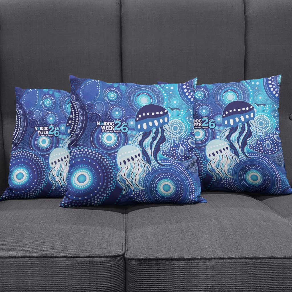 NAIDOC Deadly 50 Years Pillow Cover Jellyfish Aboriginal Culture Inspired Blue