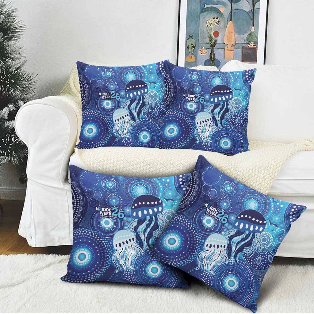 NAIDOC Deadly 50 Years Pillow Cover Jellyfish Aboriginal Culture Inspired Blue