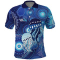 NAIDOC Deadly 50 Years Polo Shirt Jellyfish Aboriginal Culture Inspired Blue
