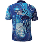 NAIDOC Deadly 50 Years Polo Shirt Jellyfish Aboriginal Culture Inspired Blue