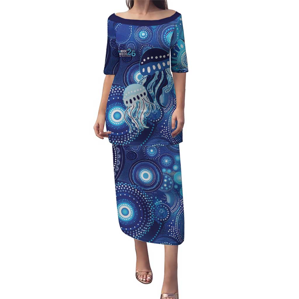 NAIDOC Deadly 50 Years Puletasi Jellyfish Aboriginal Culture Inspired Blue