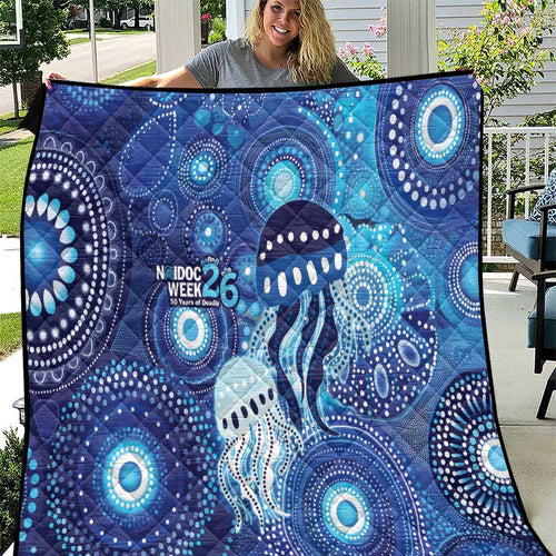 NAIDOC Deadly 50 Years Quilt Jellyfish Aboriginal Culture Inspired Blue