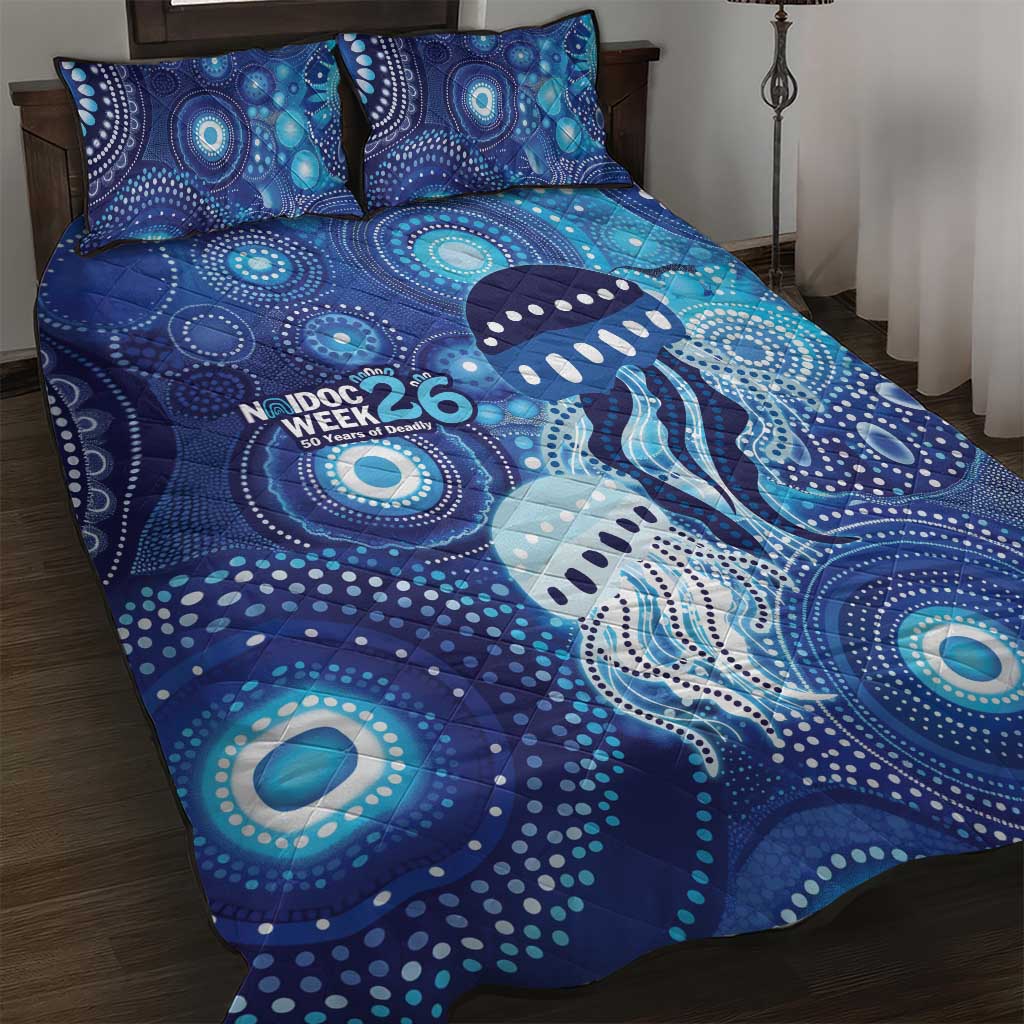 NAIDOC Deadly 50 Years Quilt Bed Set Jellyfish Aboriginal Culture Inspired Blue
